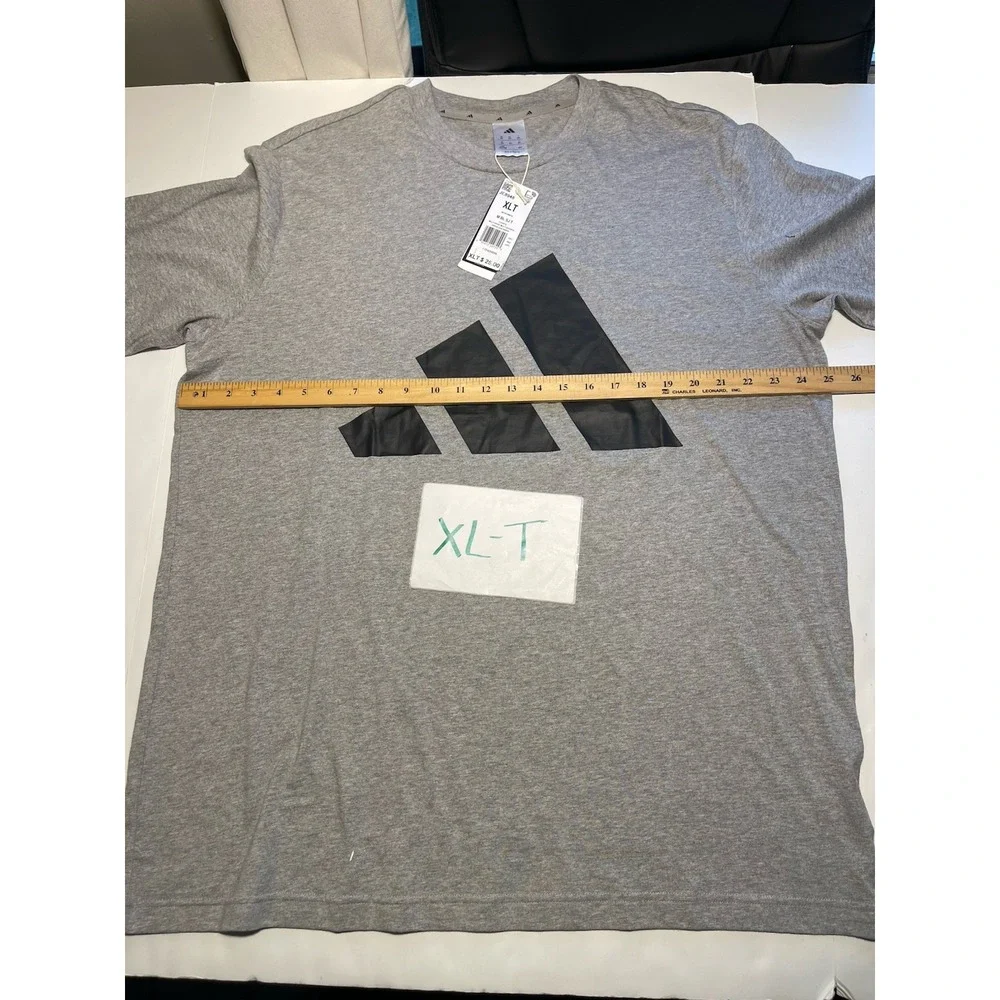 adidas Mens Crew Neck 3 Stripes Logo Big & Tall Graphic T-Shirt Size XLT Gray